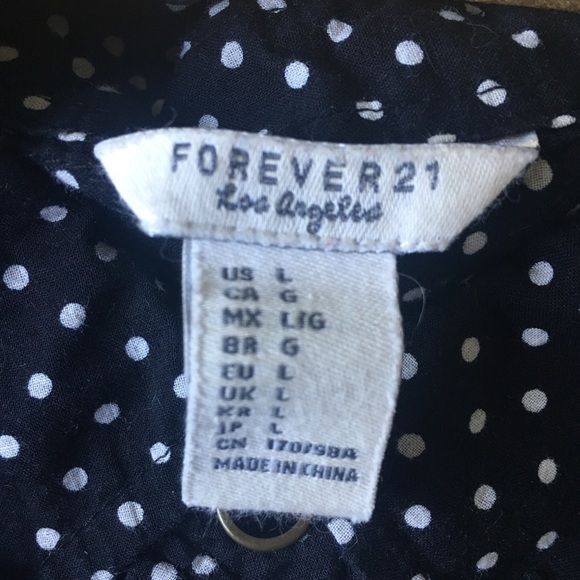 FOREVER 21 Polkadot Collar Long Shirt Black L - Picture 8 of 8
